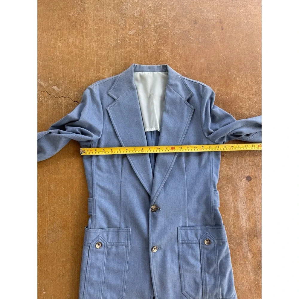 VTG 70s Lee Leisure Safari Suit Blazer Sport Coat Western Cowboy Baby Blue M 38L